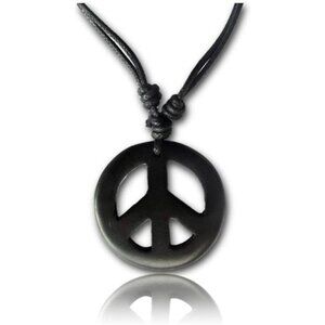 Adjustable Peace Sign Pendant Necklace with Organic Wood - Hippie Accessories
